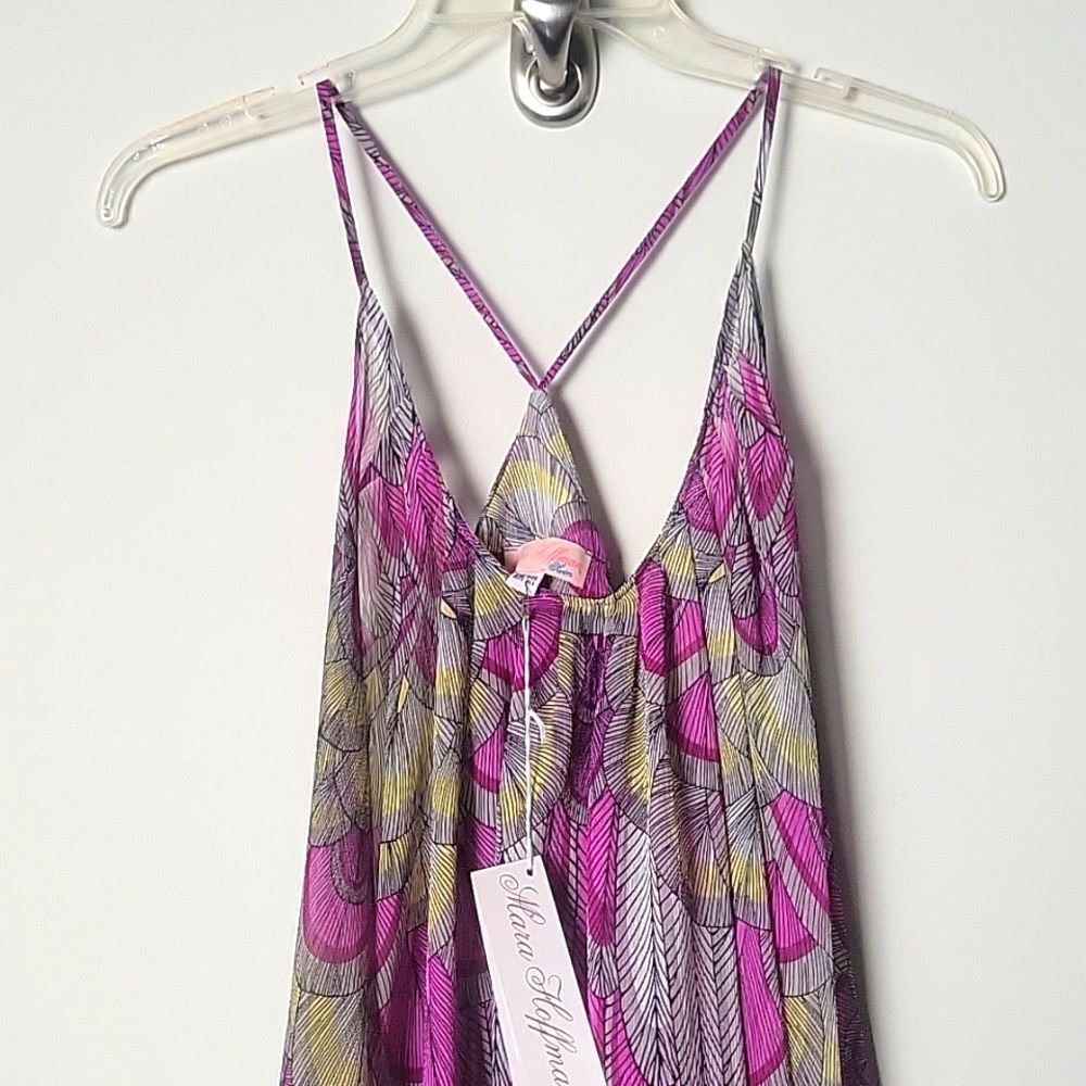 NWT Mara Hoffman Feather Pink Peacock Sheer Long Beach Swim Cover Up Sexy Boho - Picture 3 of 12